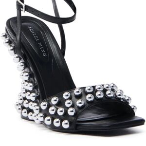 Azalea Wang Black and Silver Embellished Wedges